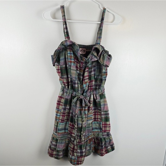 Juicy Couture Dresses & Skirts - Juicy Couture Women's Medium Green Patchwork Plaid Drawstring Sleeveless Dress